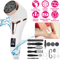 17Pcs Electric Foot Callus Remover With Vacuum Foot Grinder Rechargeable Foot File Dead Skin Pedicure Machine With 3 Grinding Heads 2 Speeds Foot Care Tool